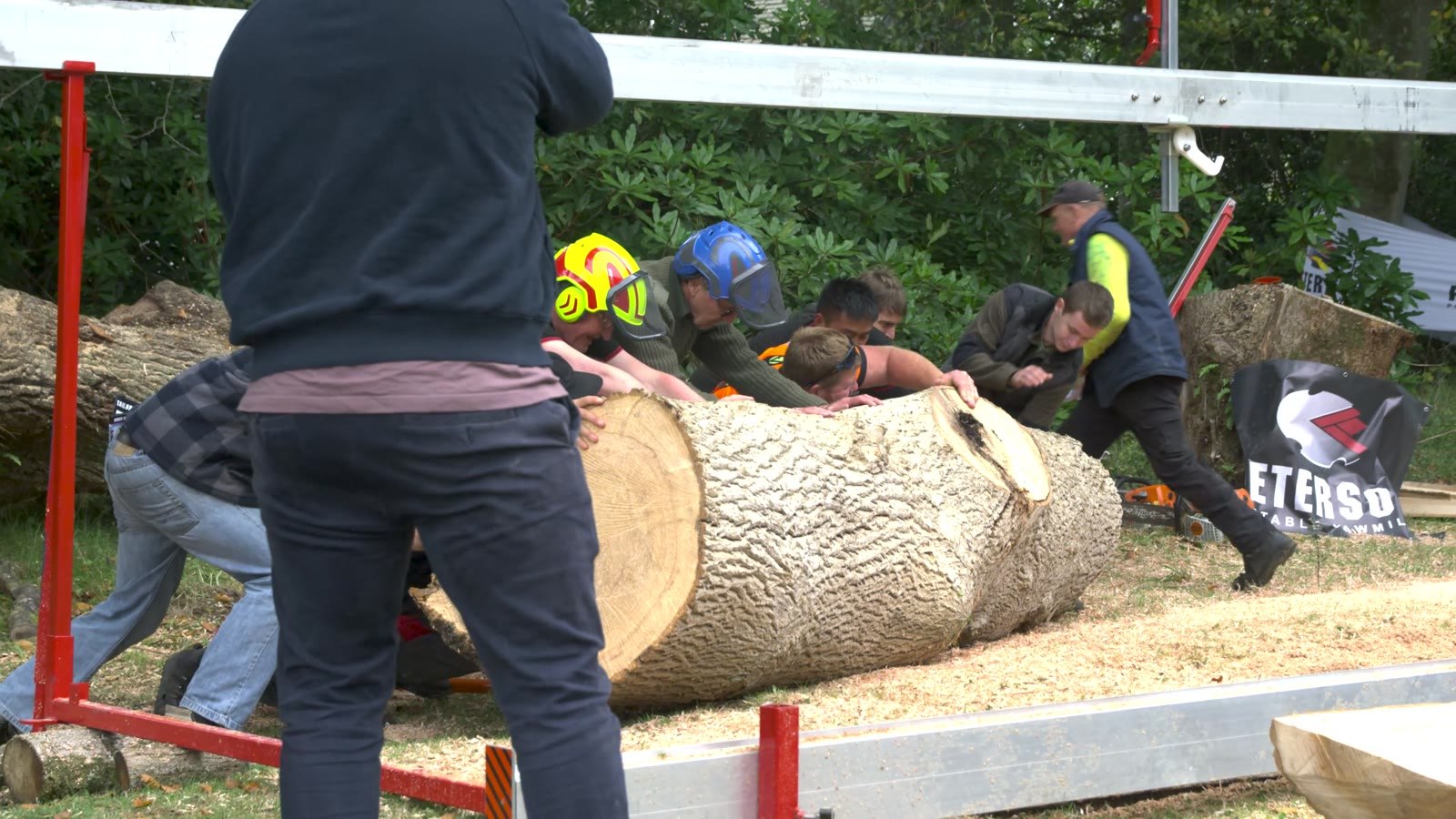 A closer view of a log within the demonstration setup.